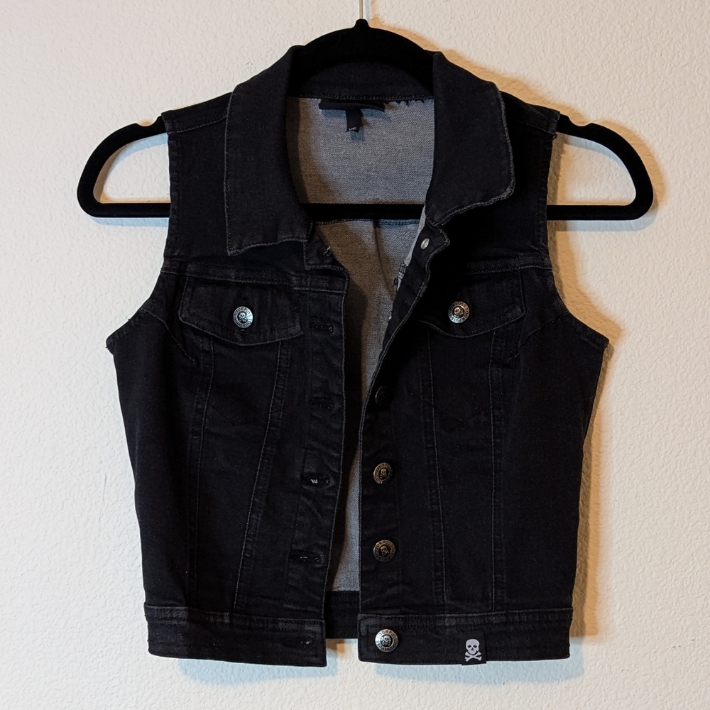 Sourpuss Clothing Dark Wash Stretch Black Jean Essential Vest size XS